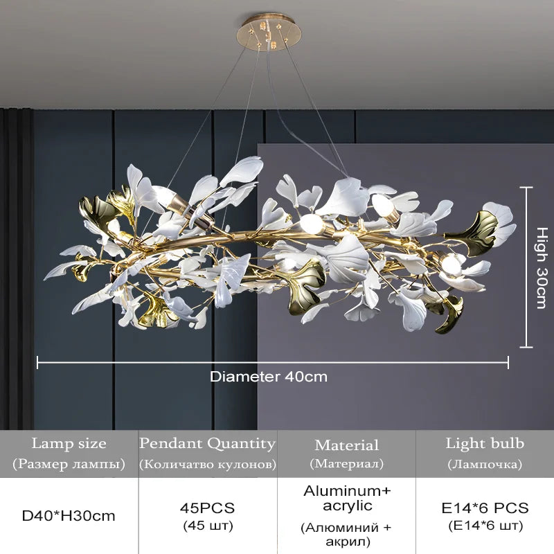 Afralia™ Ginkgo Leaf Crystal Chandelier for Home Décor