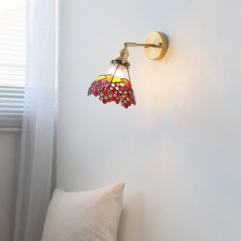 Afralia™ Tiffany Style Glass LED Wall Sconce with Pull Chain Switch