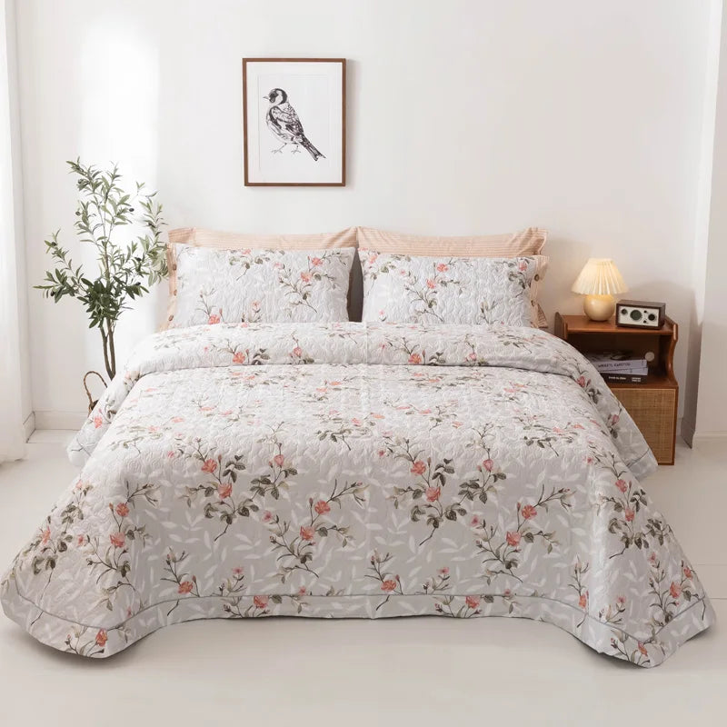 Afralia™ Cotton Quilted Bedspread Bed Cover Set for Queen King Double Bed