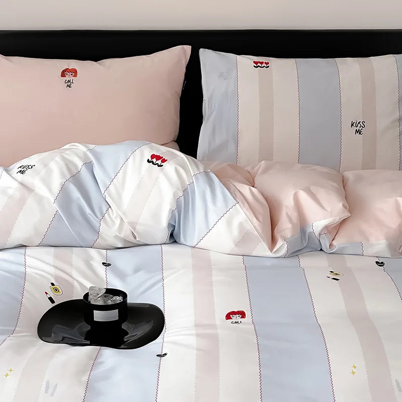 Afralia™ Embroidered Cotton Duvet Cover Set, King Size Bedding Set with Soft Bed Sheet