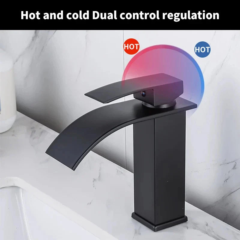 Afralia™ Waterfall Bathroom Faucet Brass Single Lever Hot Cold Mixer Tap