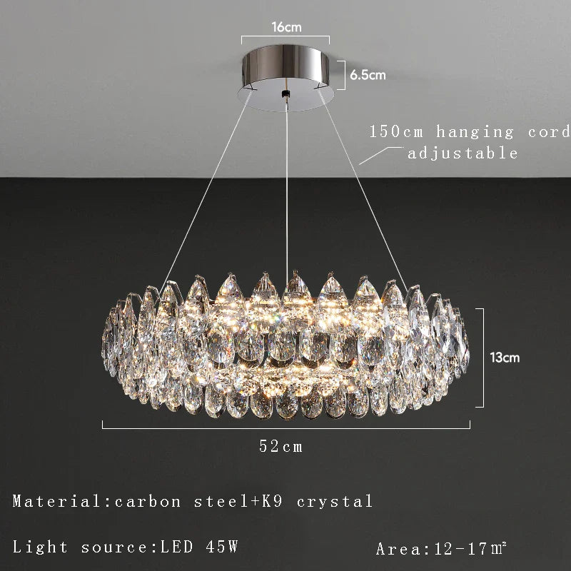Afralia™ Silver Crystal Stainless Steel Ceiling Pendant Lights for Bedroom - Luxury Hanglamp