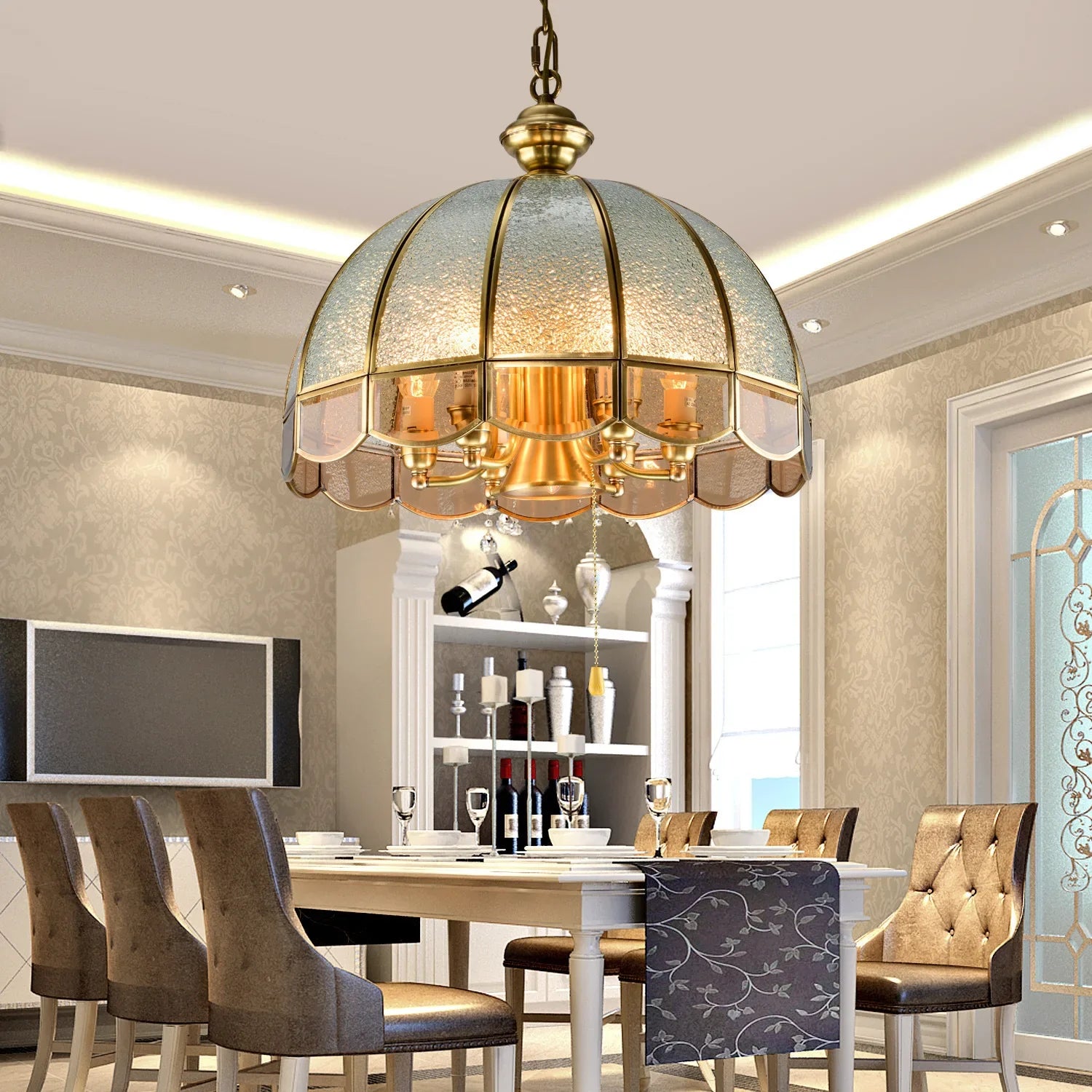 Afralia™ Vintage European Copper Chandelier for Dining Bedroom Hallway Pendant Lighting