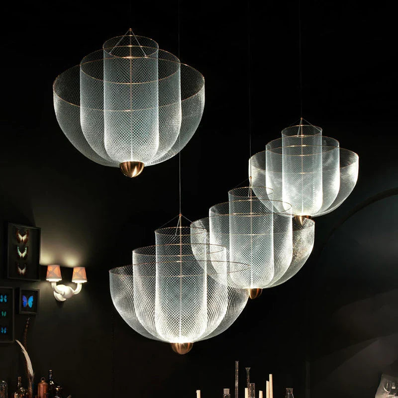 Afralia™ Gold Mesh Grid Ceiling Chandelier: Dimmable LED Indoor Lighting