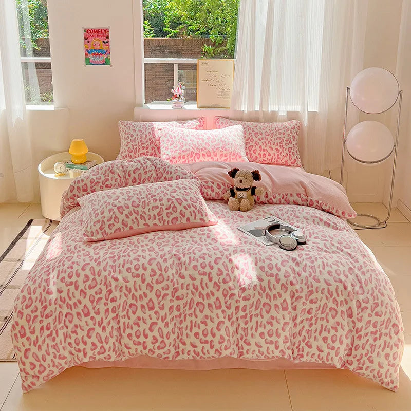 Afralia™ Snowflake Velvet Cute Cartoon Flower Bedding Set for Single Queen