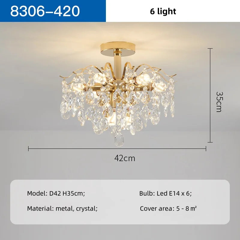 Afralia™ K9 Crystal Gold Chandelier Ceiling Light | Bedroom Home Decor LED Ceiling Lamp