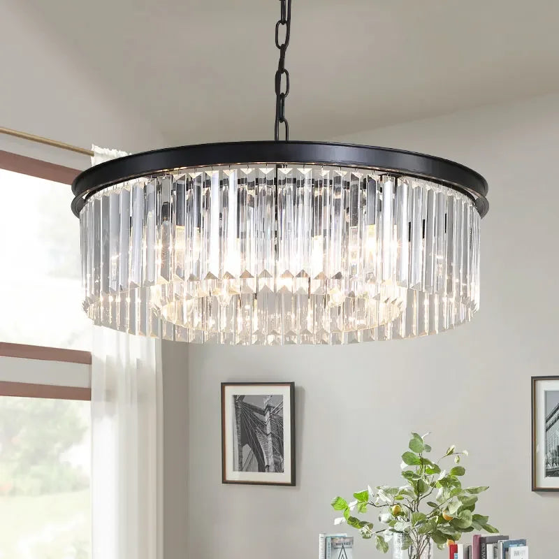 Afralia™ Gold Black Metal Crystal Pendant Lights Chain Hanging LED Suspension Lamp Fixtures