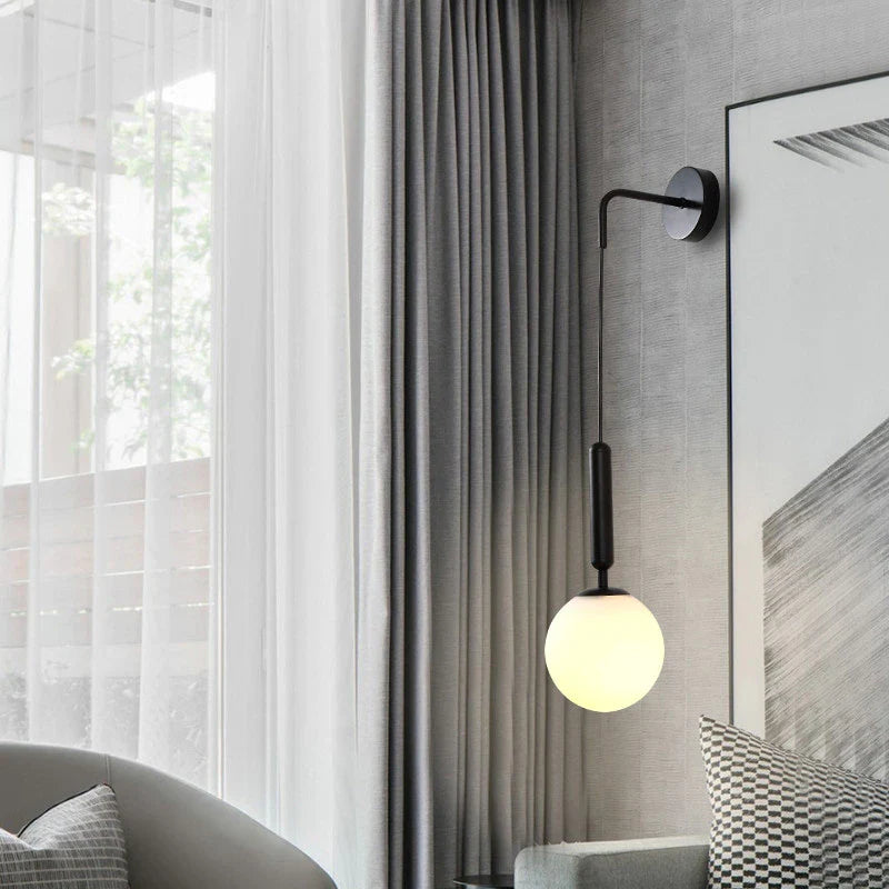 Afralia™ Modern Glass Ball Wall Lamp for Bedroom, Black, Bedside Reading, Home Decor Lighting