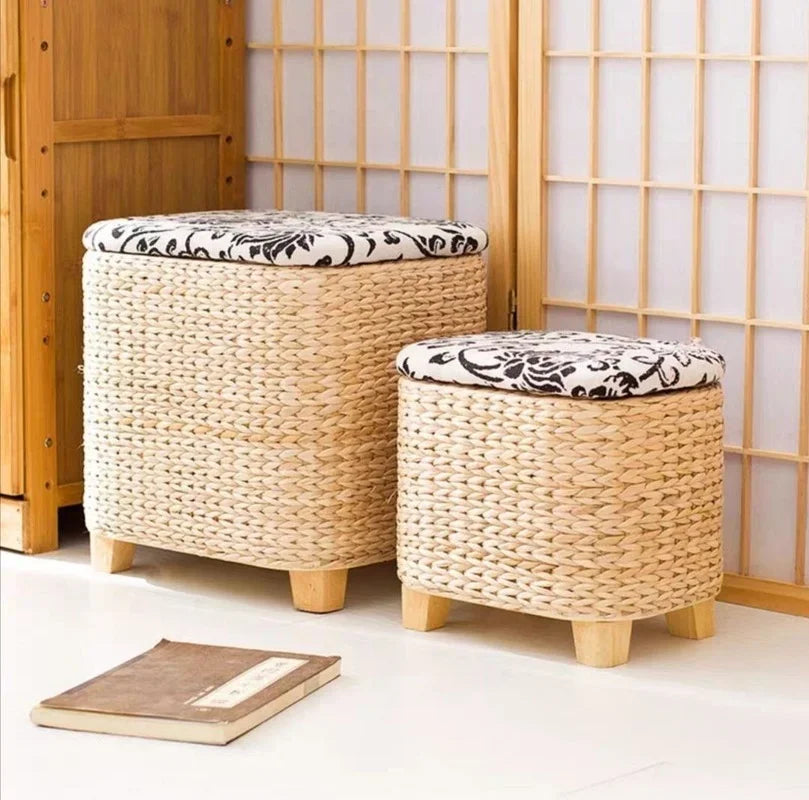 Afralia™ Rattan Wicker Storage Stool Ottoman: Multi-Function Shoe Cabinet & Footrest