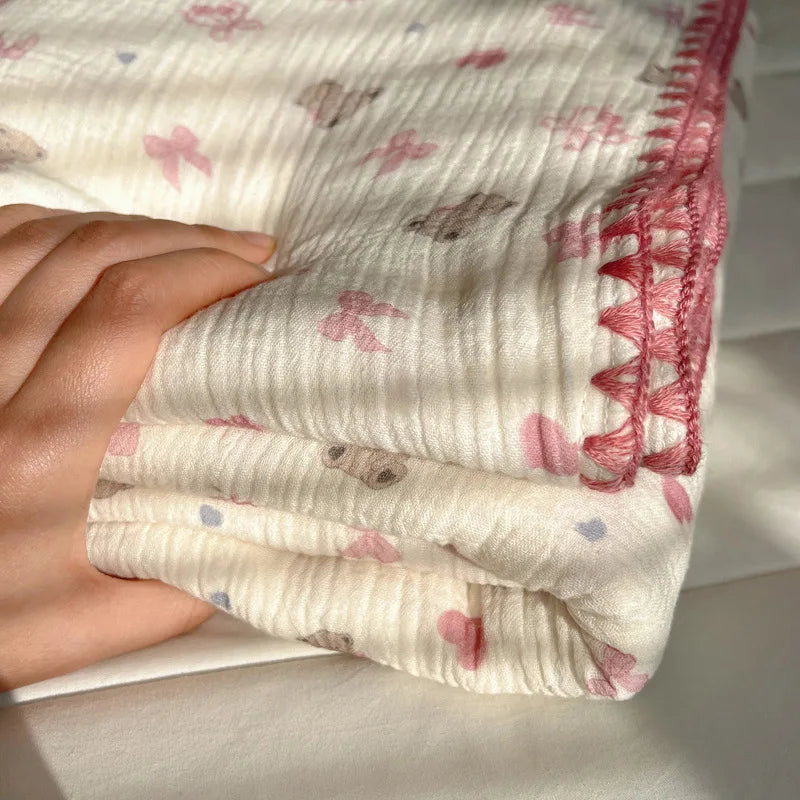 Afralia™ Korean Cotton Cartoon Blanket for Travel & Home - Kids, Adults