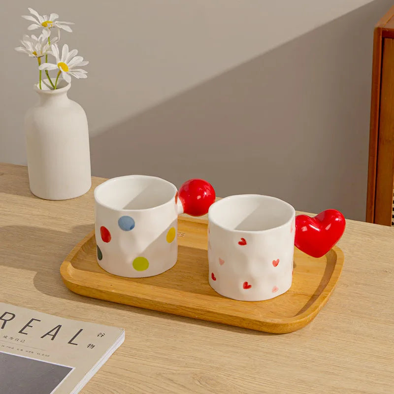 Afralia™ Heart Design Ceramic Coffee Tea Cup Set