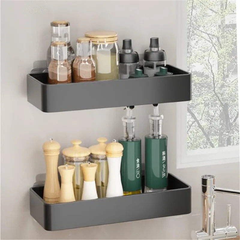 Afralia™ Black Aluminum Bathroom Corner Shelf Wall Mounted Storage Holder