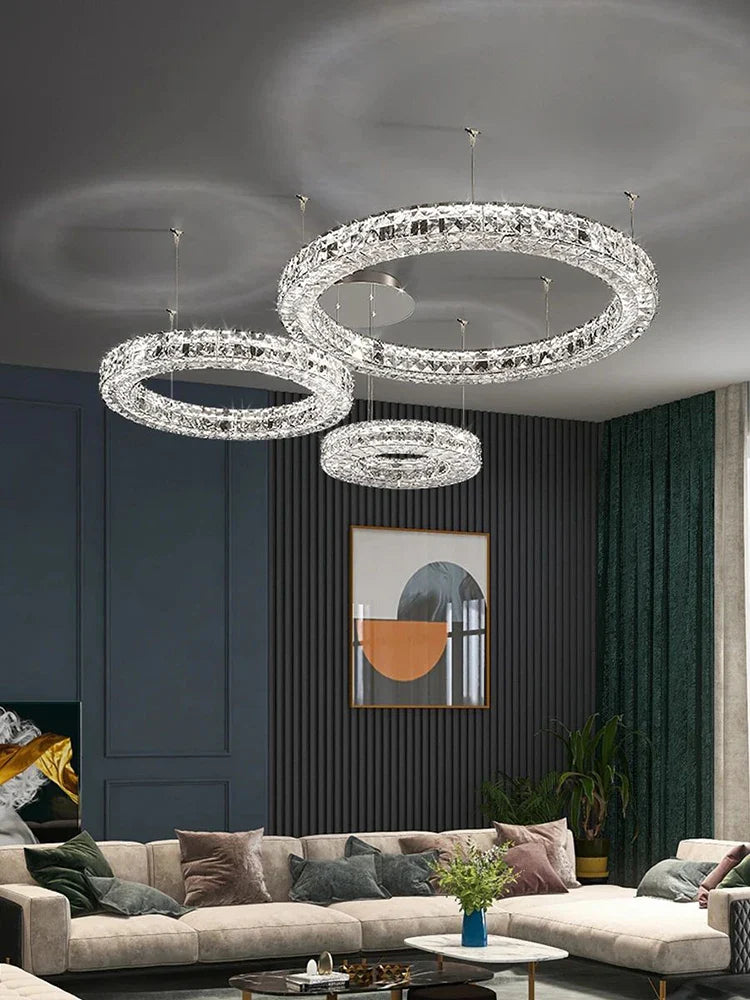 Afralia™ Luxury K9 Crystal Glass LED Chandelier for Living Room & Stairway Decor