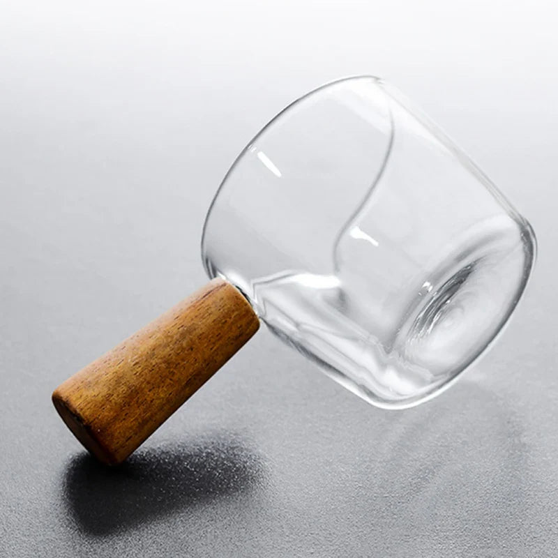 Afralia™ Glass Espresso Measuring Cup with Wood Handle, Milk Jug for Coffee & Sauce