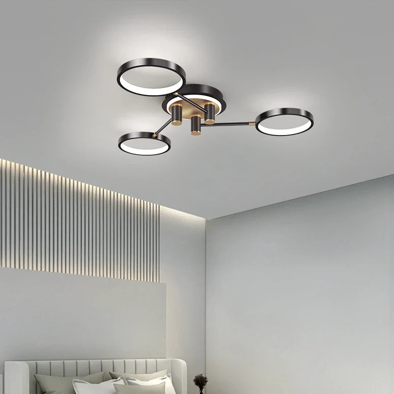 Afralia™ Modern LED Chandelier 2023 - Golden Black Smart Lamp