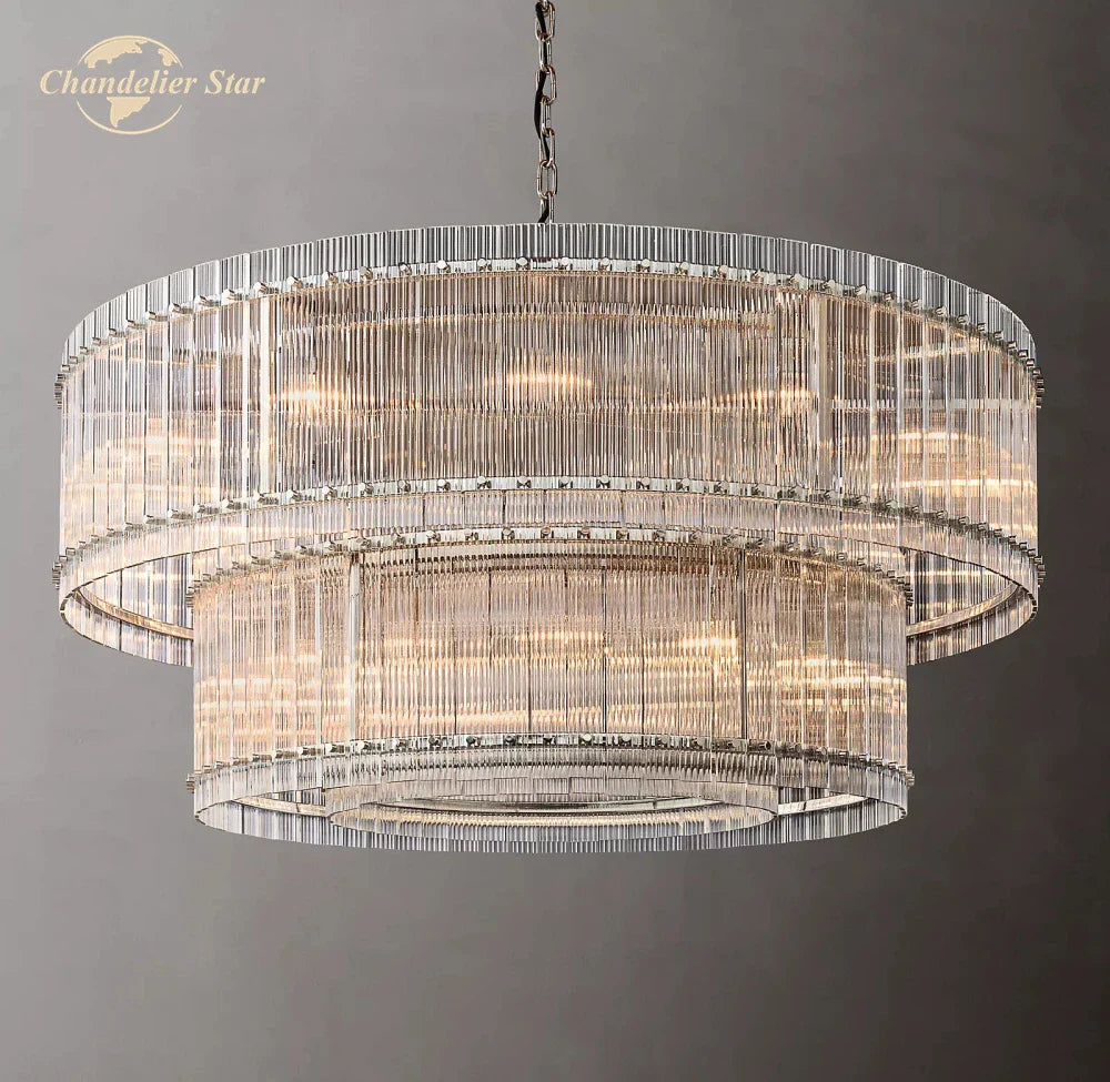 Afralia™ Clear LED Glass Chandelier, Two-Tier Round Living Room Pendant Light