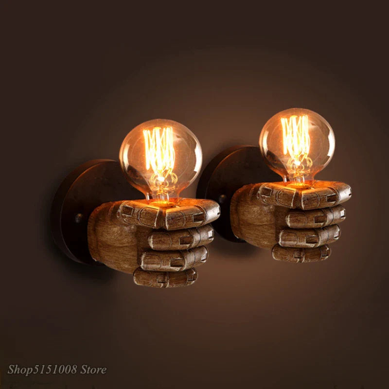 Afralia™ Industrial Fist Resin Wall Lamp - Vintage Decorative Sconce, E27 Bedroom Light Fixtures