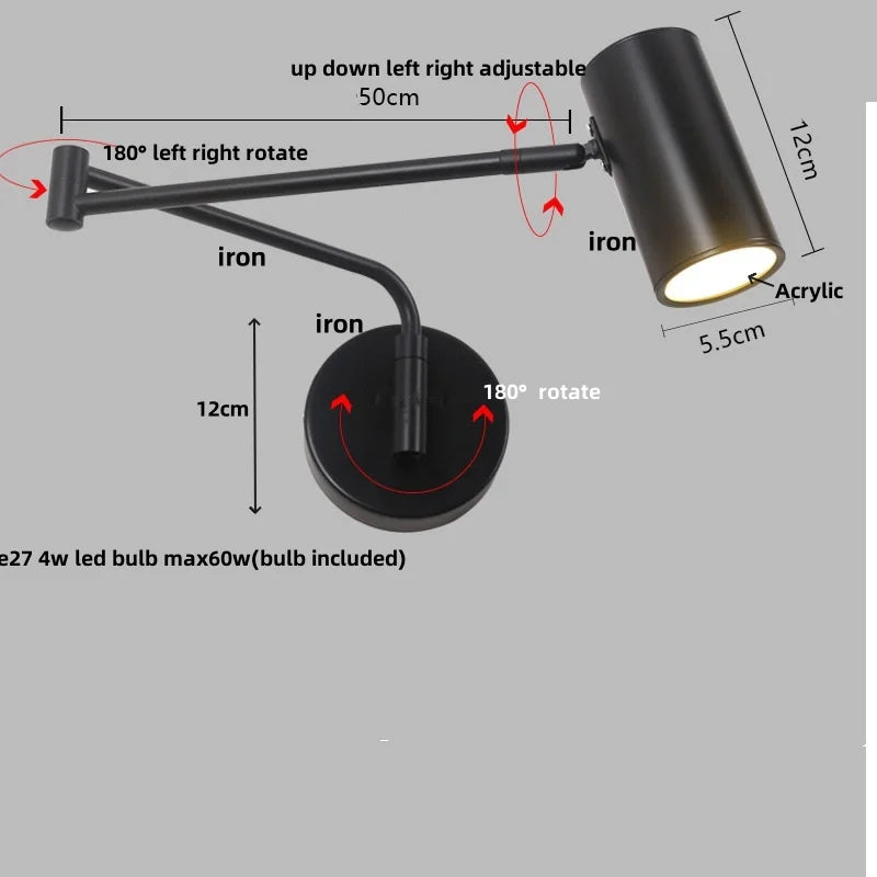 Afralia™ Rotatable LED Wall Sconce Swing Arm Light Fixture for Study and Bedside