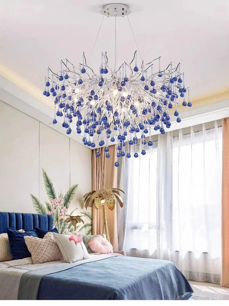 Afralia™ Blue Crystal LED Chandelier: Luxury Classic Pendant Light for Living Room.