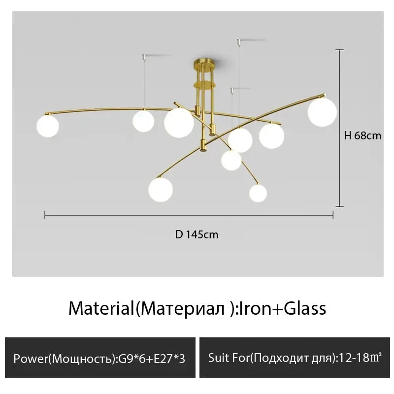 Afralia™ Modern Minimalist Chandelier: Iron Art Hanging Light Fixture for Living Room, Bedroom - G9LED