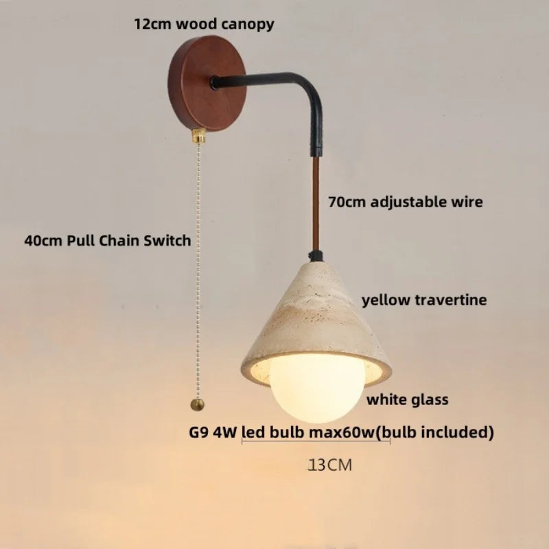 Afralia™ LED White Glass Wall Light Fixture Modern Pull Chain Switch Bedside Sconce