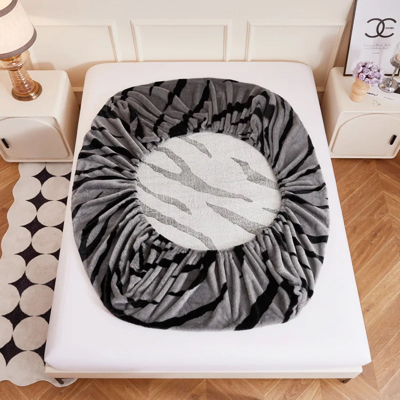 Afralia™ Warm Tiger Plush Fitted Sheet for Cozy Winter Nights