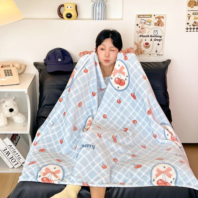 Afralia™ Double-Sided Thin Velvet Printed Blanket for Adults - Spring Autumn Bedding & Sofa Decor