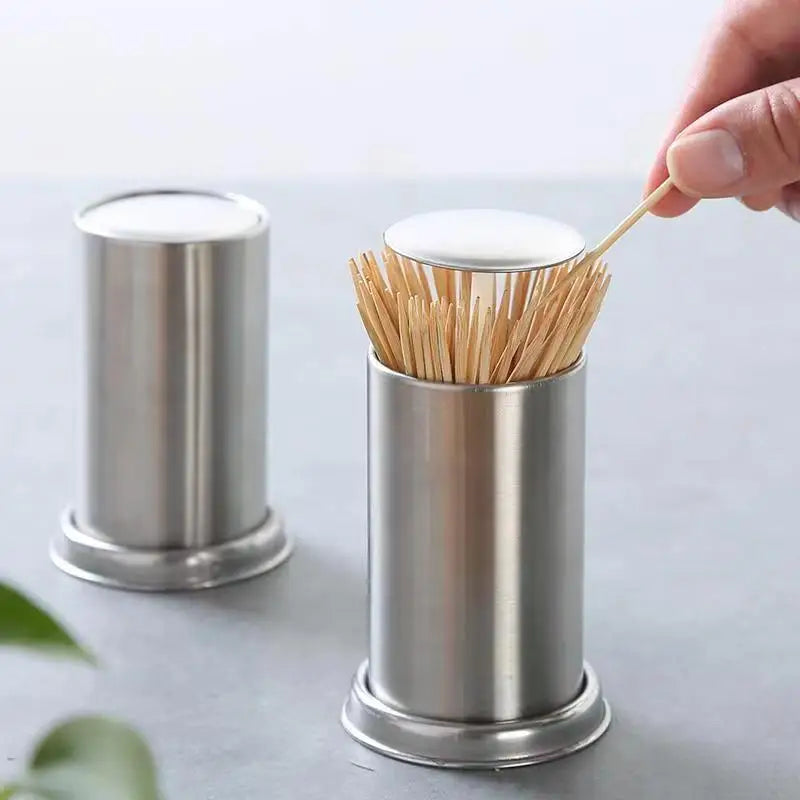 Afralia™ Stainless Steel Toothpick Holder Automatic Spring Cover Organizer Stand