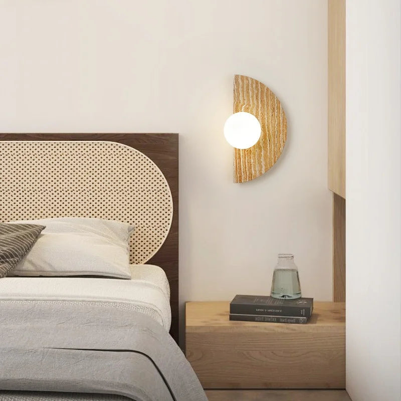 Afralia™ White Glass Globe Yellow Travertine LED Wall Light - Nordic Modern Design
