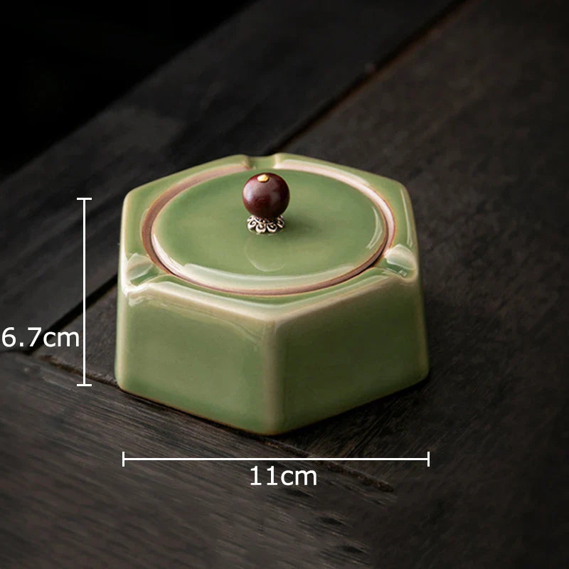 Afralia™ Geometric Green Ceramic Ashtray - Desk Decoration and Smoking Accessory