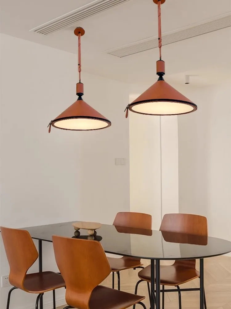 Afralia™ Modern Brown Blue Leather Pendant Light Chandelier for Home Decoration