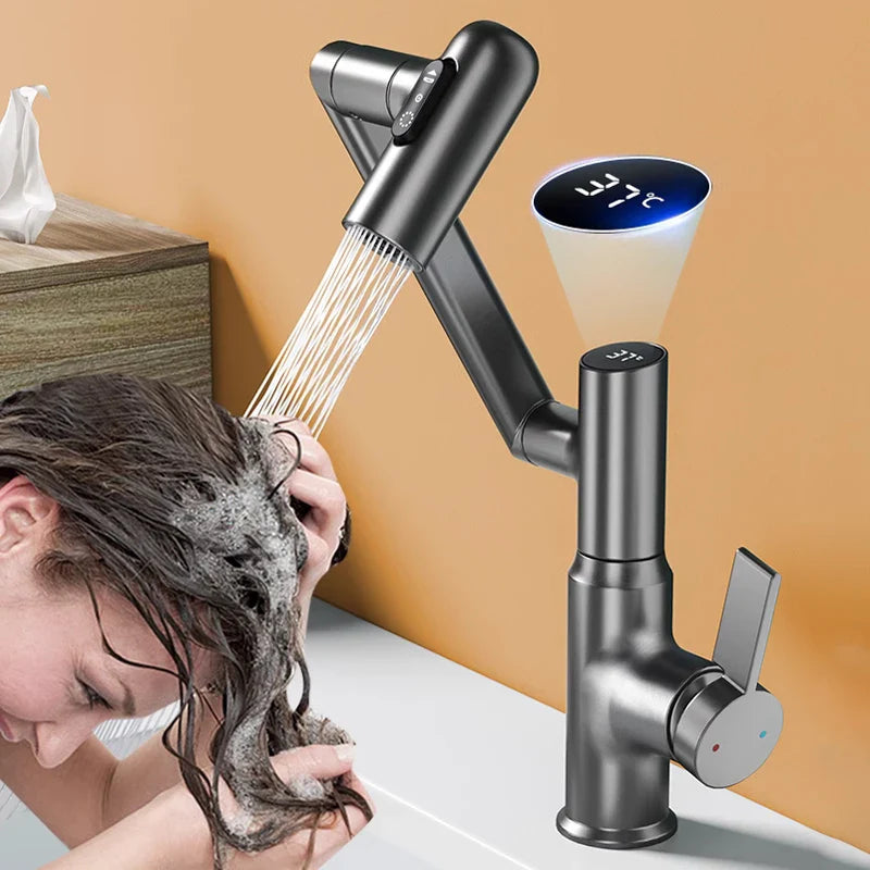 Afralia™ LED Bathroom Basin Faucet 360 Rotation Mixer Sink Tap with Multifunction Stream Sprayer