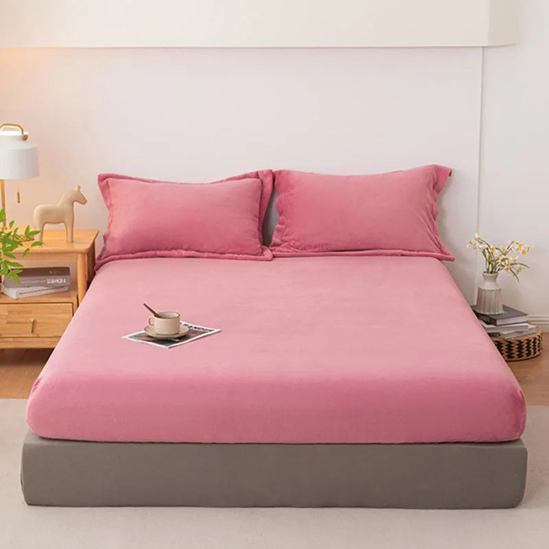 Afralia™ Tafu Velvet Fitted Sheet Coral Fleece Anti-Slip Bed Cover Grid Jacquard