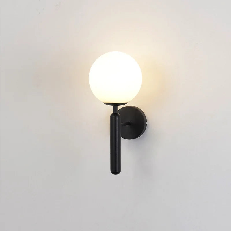 Afralia™ Nordic Glass Wall Lamp LED Sconce Bedroom Fixture Stairs Black Modern E14