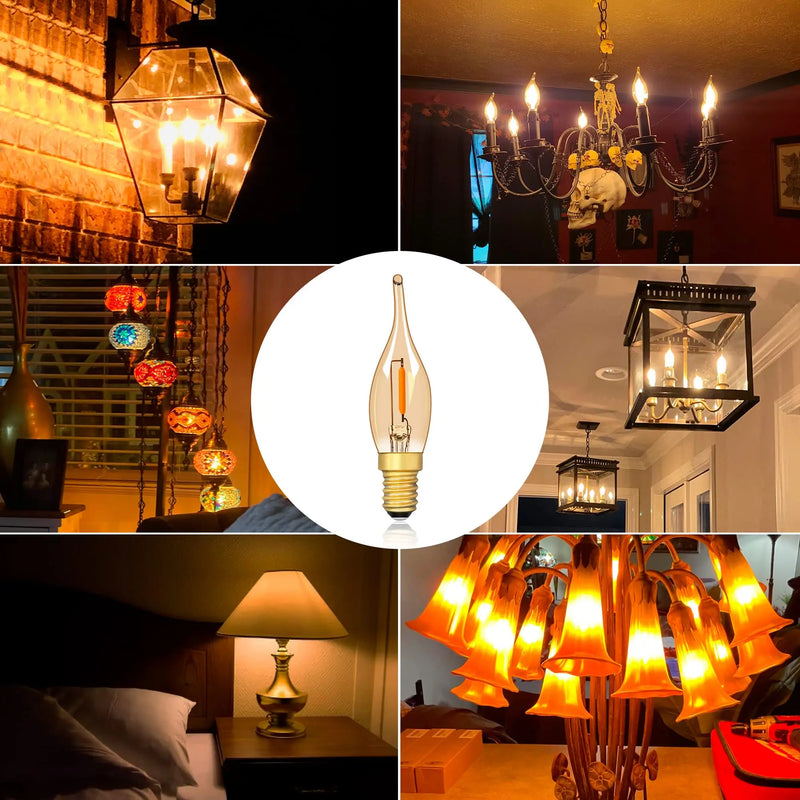 Afralia™ Amber Glass LED Candle Light Bulb 2200K Retro C22TG Candelabra Night Decor E12 E14