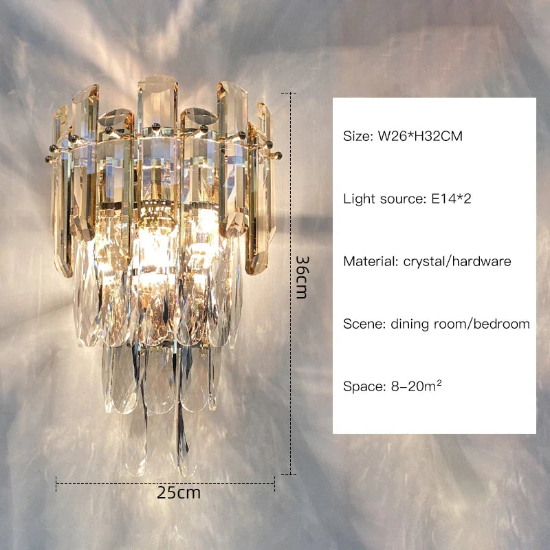 Afralia™ Crystal Gold LED Wall Sconce - Modern Luxury Wall Lamp for Living Room Bedroom Stairs