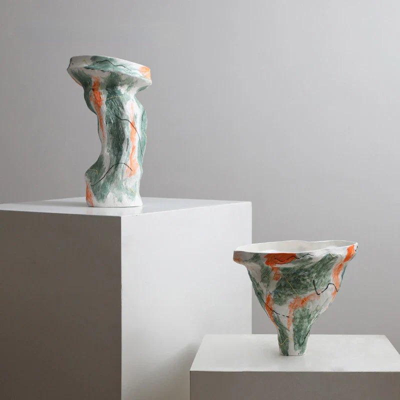 Afralia™ Abstract Irregular Pattern Ceramic Vase for Home Decoration