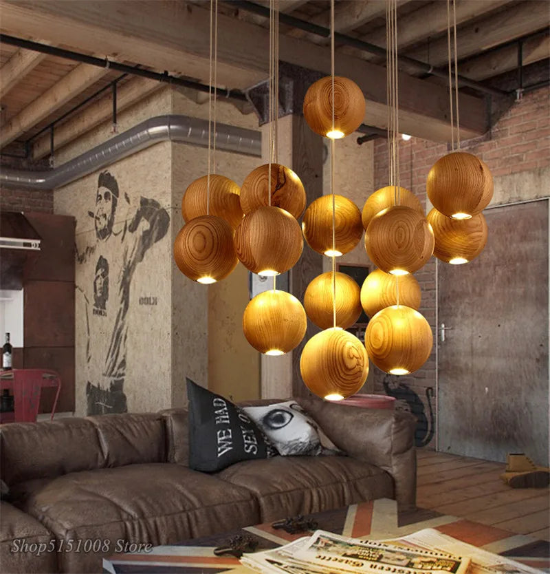 Solid Wood Pendant Light for Modern Nordic Living Room Decor by Afralia™