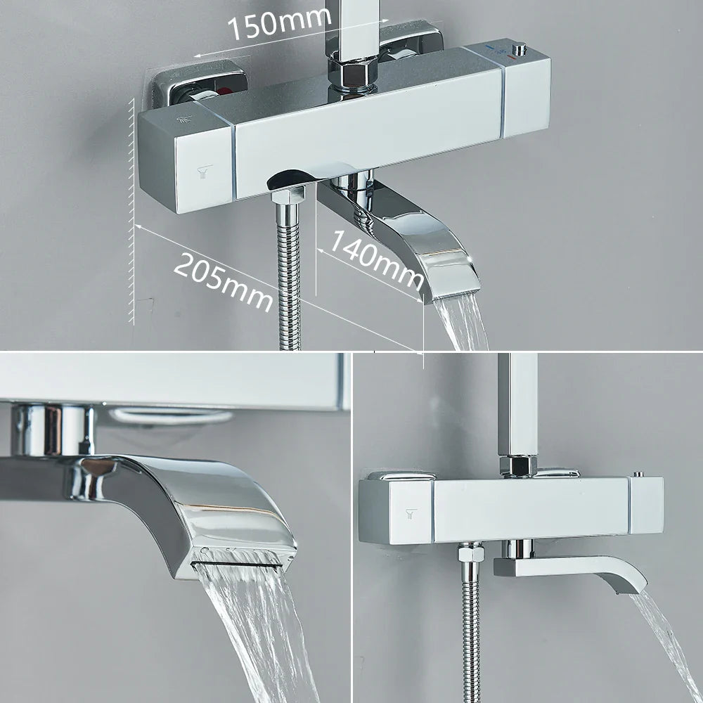 Afralia™ Thermostatic Rainfall Shower Faucet Wall Mount Tub Mixer Set