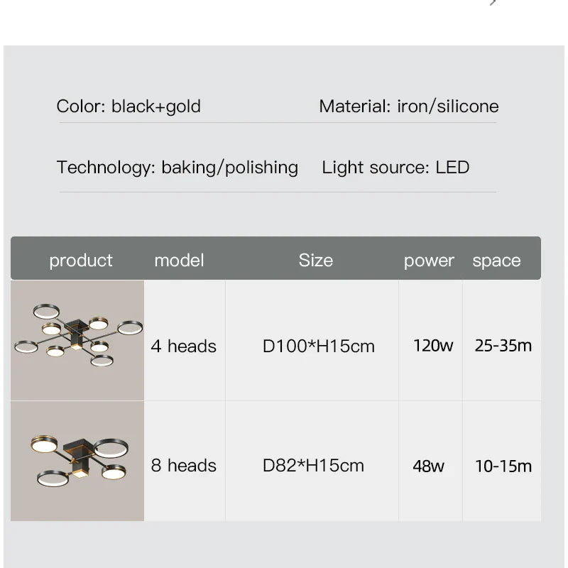 Afralia™ Modern Gold Black Chandelier Ceiling Lamp for Home LED Lighting Fixtures