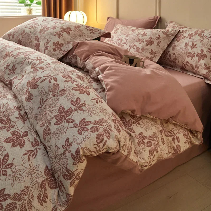 Afralia™ Fashion Flower Print Cotton Duvet Cover Set for All Seasons