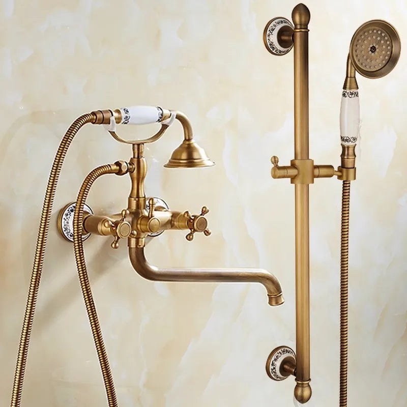 Afralia™ Brass Bathtub Shower Set Wall Mounted - Hot and Cold Mixer Taps