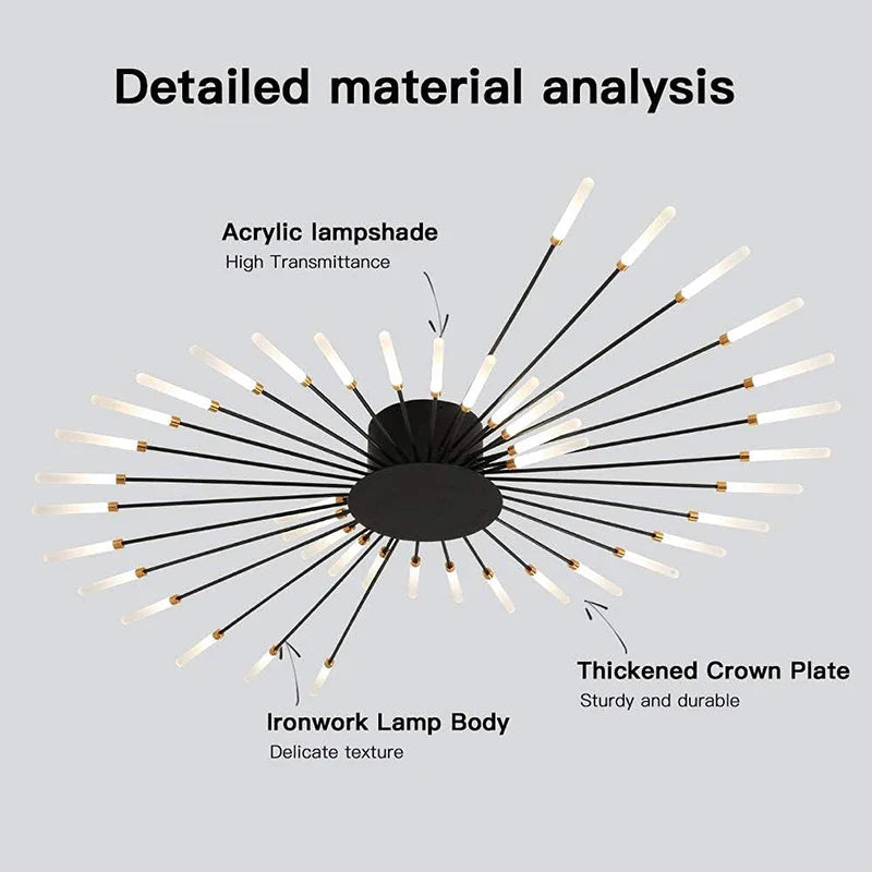 Afralia™ LED Fireworks Chandelier: Modern Ceiling Lamp for Home Decor, Black Kitchen Lighting Fixtures