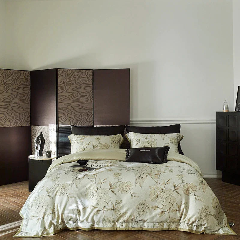 Afralia™ Vintage Print Lyocell Cotton Bedding Set - Queen/King 4Pcs