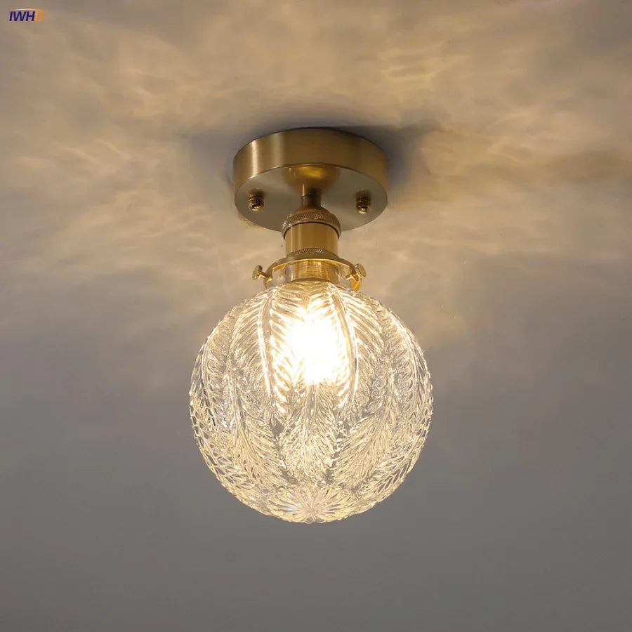 Afralia™ Glass LED Ceiling Light for Living Room, Modern Copper Canopy, Nordic Style Fixtures
