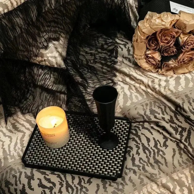 Afralia™ Black Lace Leopard Print 1000TC Egyptian Cotton Bedding Set 4Pcs