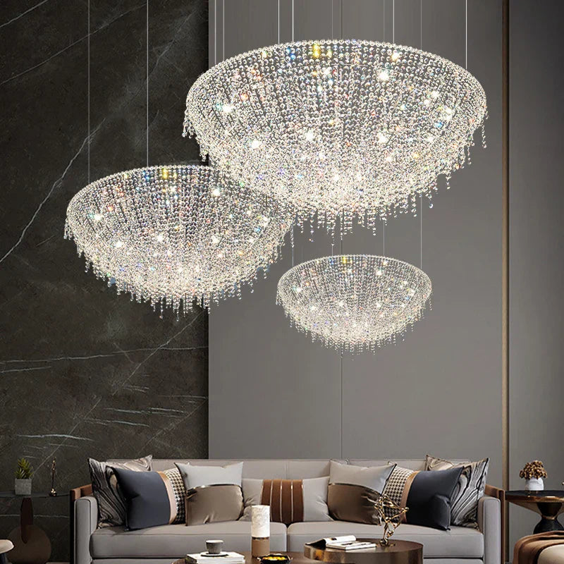 Afralia™ Chrome K9 Crystal Chandelier, Round LED Dining Room Ceiling Light