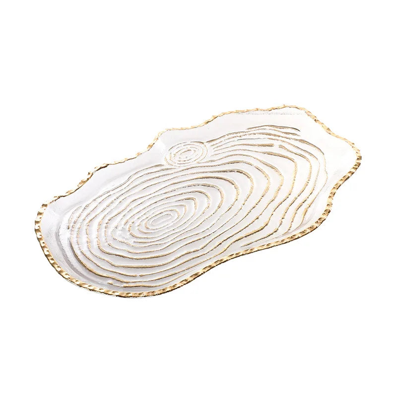 Afralia™ Gold Foil Glass Tray Geometric Fruit Plate Home Decor Accessory