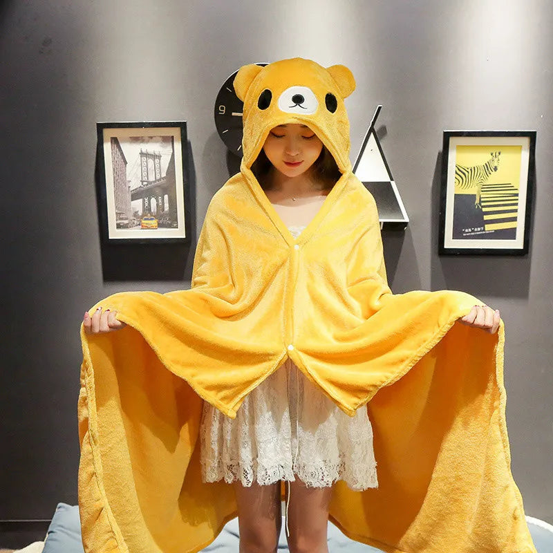 Afralia™ Cozy Cartoon Hooded Cape Blanket for Winter Nap, Office, and Home Office Warmth