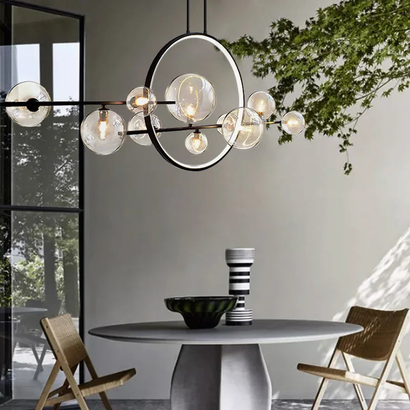 Afralia™ Black Ring LED Pendant Light with Glass Lampshade for Dining Room and Kitchen